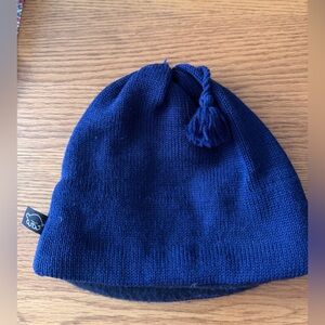 Vintage Turtle Fur Blue Wool Knit Beanie with Tassel Pom